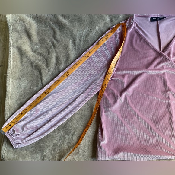 Lane Bryant Metallic Pink Velour Long Sleeved Wrap Front Top Size 18 20 - Picture 9 of 10